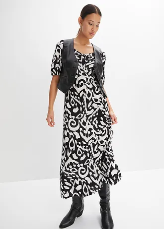 Šaty z žerzejového krepu, s dlouhým rozparkem • černá + přírodní bílá • bonprix obchod