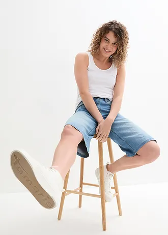 Džínové bermudy, High Waist, pohodlný pas • středně modrý denim • bonprix obchod