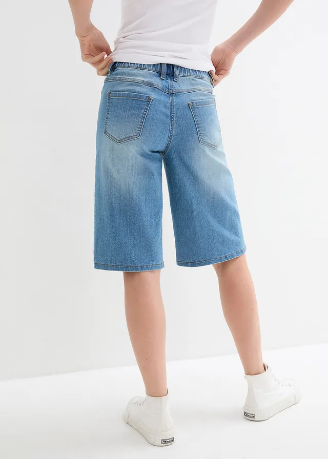 High waist stretch jeans, straight • middelblauw denim • product-page.page-title-suffix