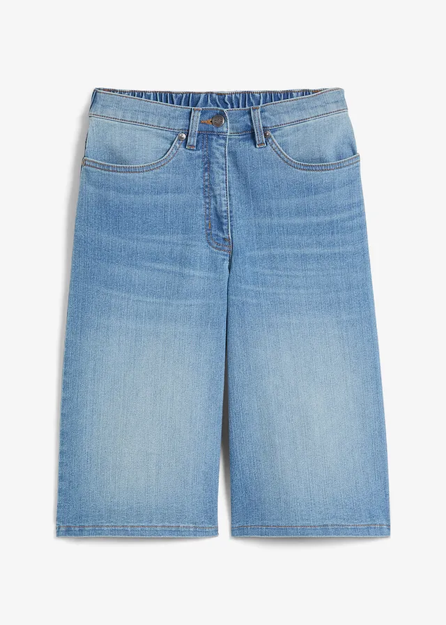 High waist stretch jeans, straight, Kleur: middelblauw denim