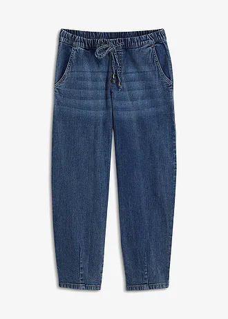 Džíny Barrel Mid Waist, pohodlný pas, barva: modrý denim