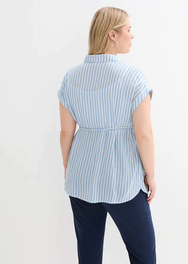 Blouse de grossesse/d’allaitement en viscose, Couleur: bleu layette/blanc rayé