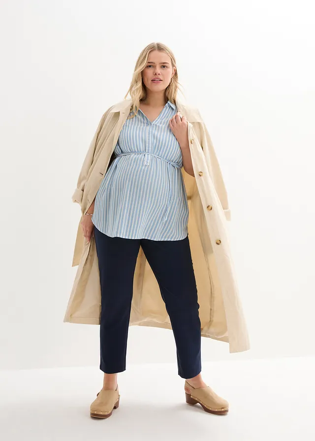 Blouse de grossesse/d’allaitement en viscose, Couleur: bleu layette/blanc rayé