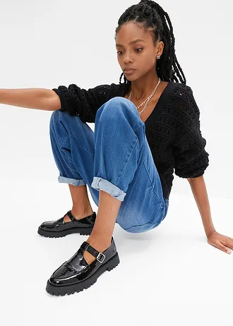 Blugi model barrel cu talie înaltă, bumbac organic • albastru stone • magazin bonprix