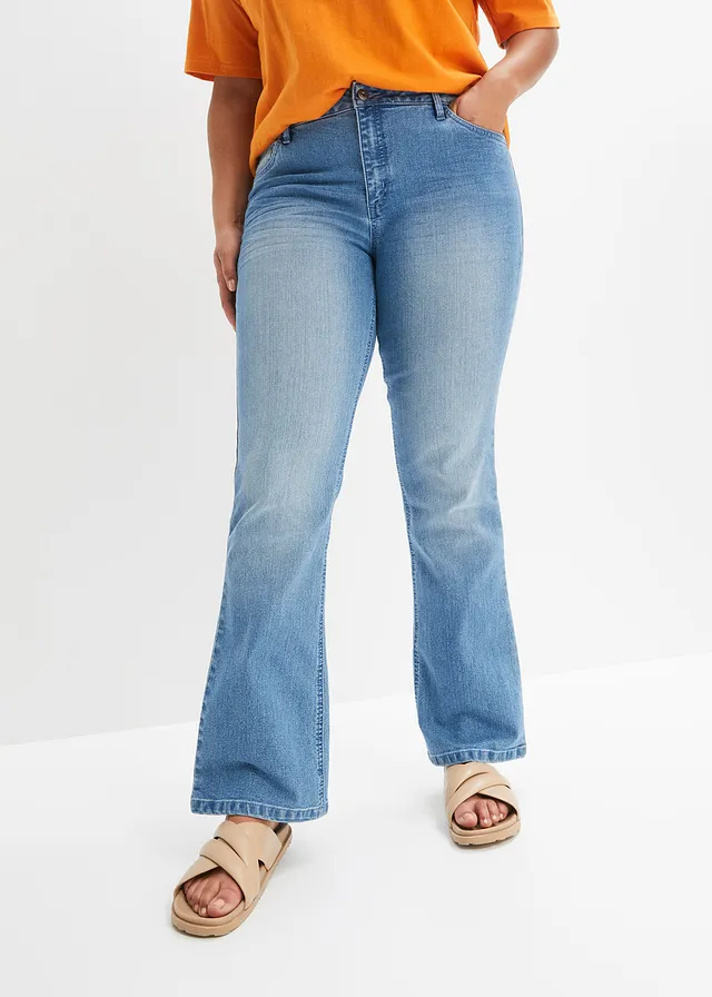 Bootcut jeans mid waist, stretch, Kleur: lichtblauw denim