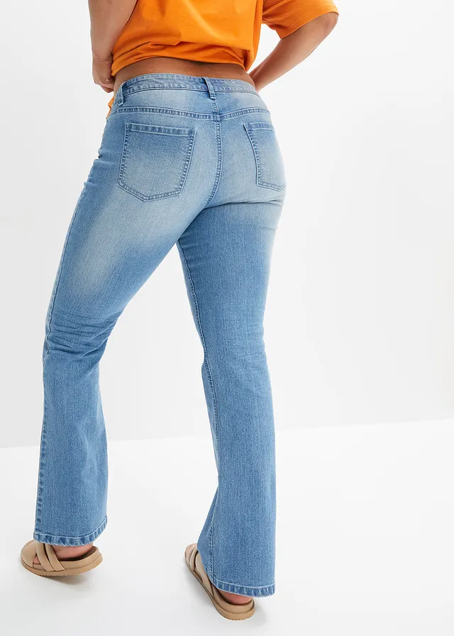 Jean bootcut taille mi-haute, extensible, Couleur: bleu clair denim