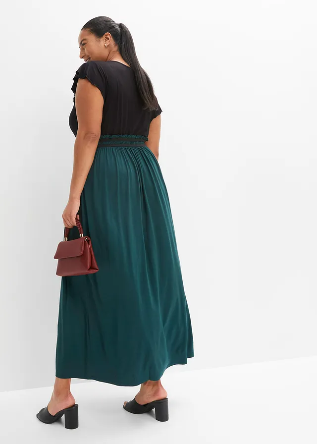 Robe en jersey viscose, Couleur: noir/vert profond