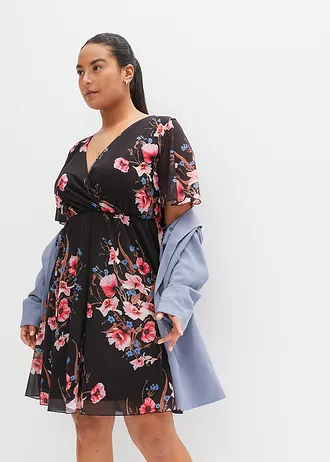 Mesh mini jurk, Kleur: zwart gebloemd