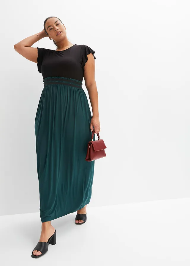 Robe en jersey viscose, Couleur: noir/vert profond