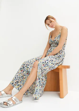 Dlouhé šaty • přírodní bílo-modro-světle žlutá s potiskem • bonprix obchod