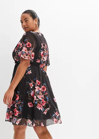 Mesh mini jurk, Kleur: zwart gebloemd