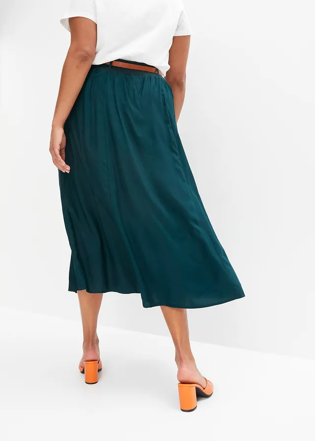 Jupe longue avec ceinture (ens. 2 pces), Couleur: vert profond