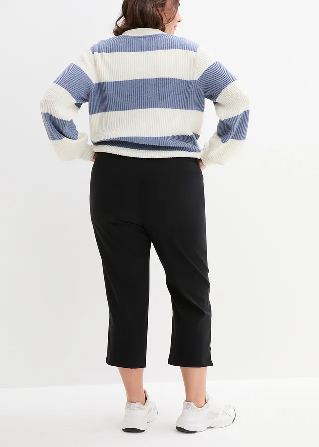 Pantalon 7/8 en bengaline avec taille élastiquée, Couleur: noir