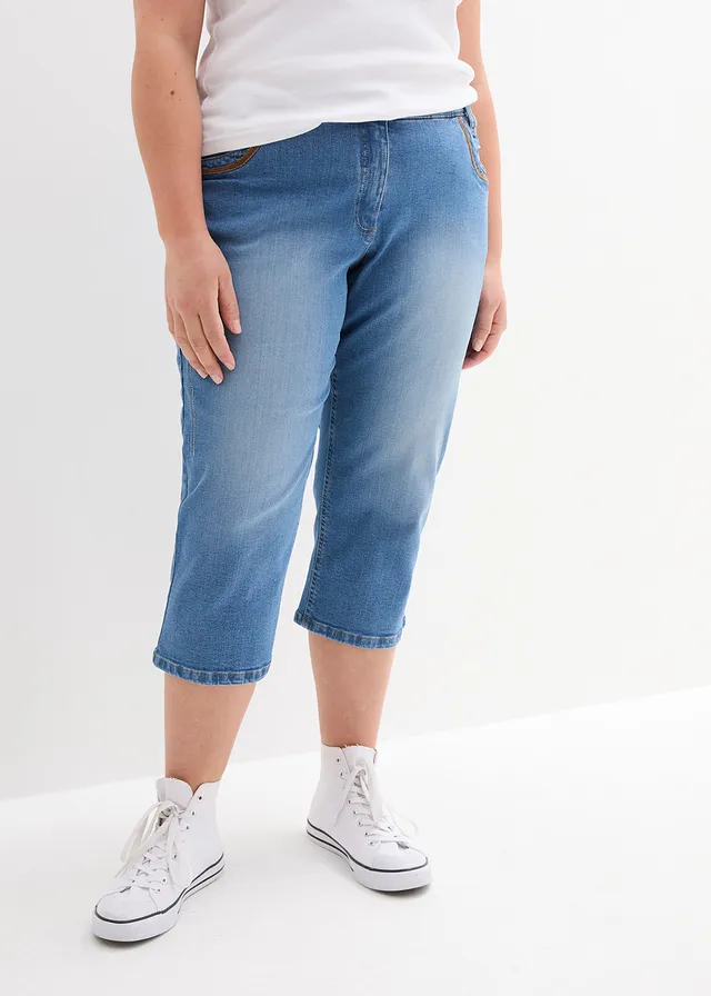 Slim fit capri jeans met mid waist, Kleur: blue stone