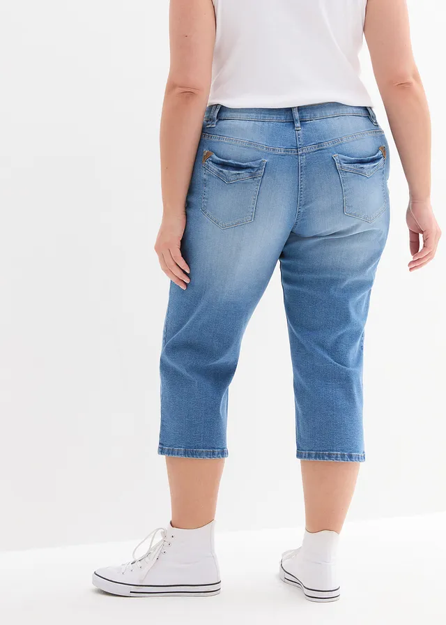 Slim fit capri jeans met mid waist, Kleur: blue stone