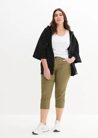 Mid waist jeans met comfortband, straight, Kleur: olijfgroen