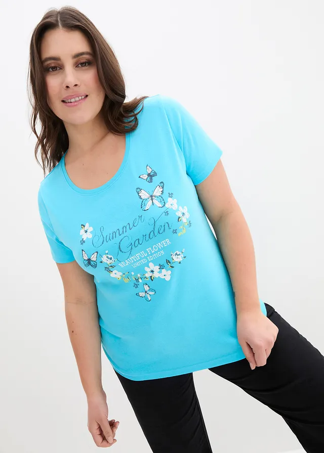 T-shirt coton, Couleur: bleu caraïbes imprimé