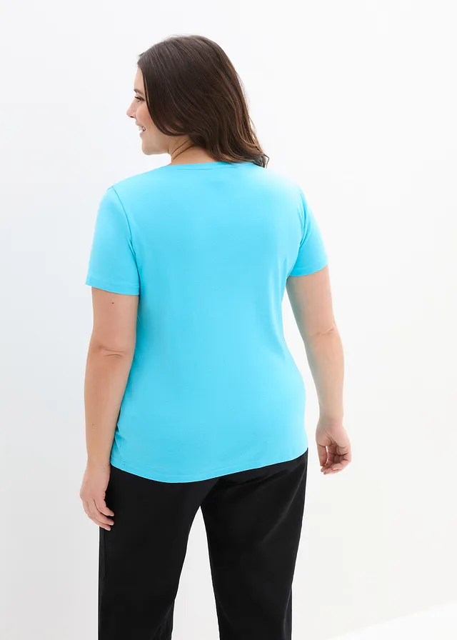 Katoenen shirt, korte mouw, Kleur: aqua