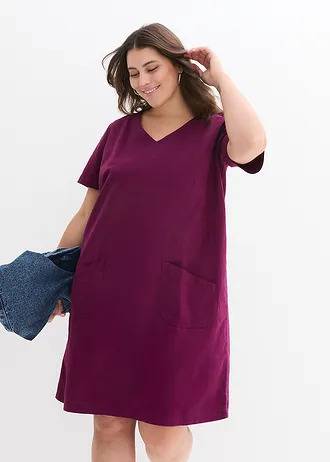 Mini jurk met linnen, Kleur: vlierbes