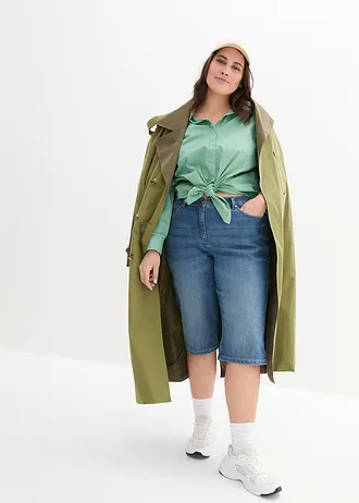 Strečové džínové bermudy se založeným lemem, barva: modrý denim