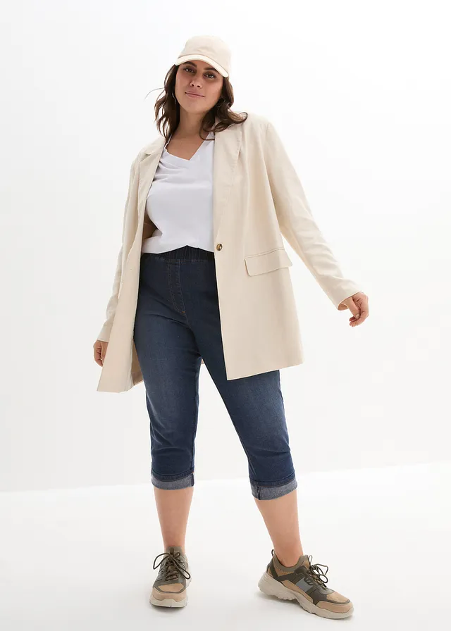 Jean slim, taille mi-haute, coton, Couleur: bleu foncé denim