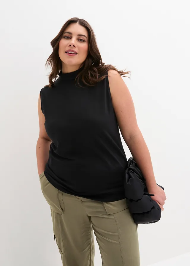 Top à col roulé en coton, Couleur: noir