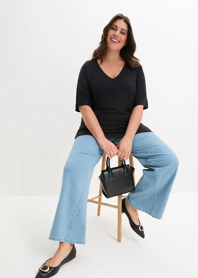 Longshirt in een fijne viscosemix, Kleur: zwart