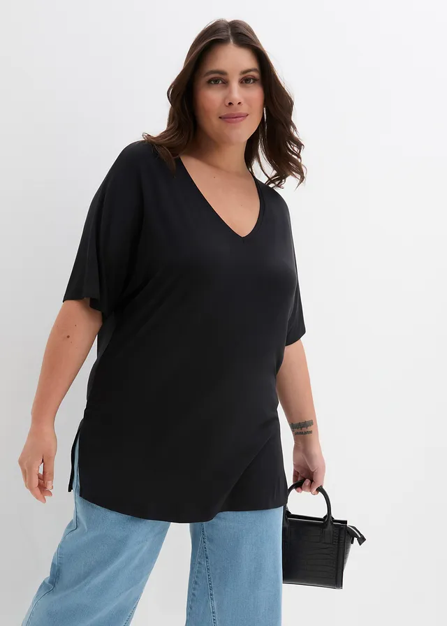 Longshirt in een fijne viscosemix, Kleur: zwart