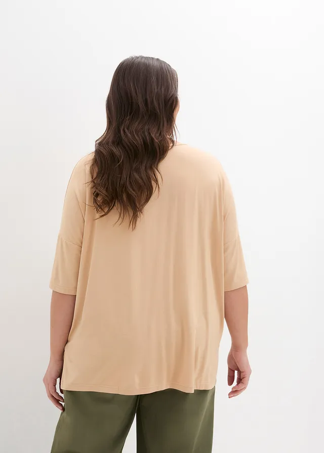 T-shirt boxy en viscose extensible, Couleur: latte macchiato