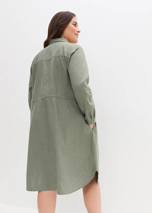 Robe-chemise en lin et coton, Couleur: olive