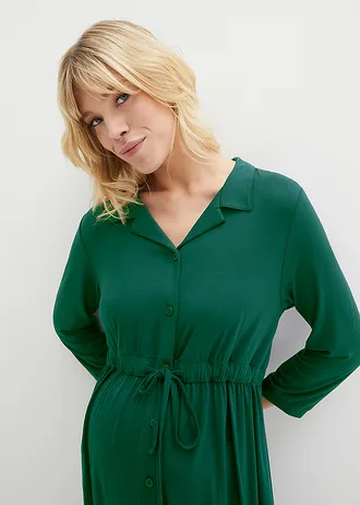 Rochie maternitate, cu guler • verde închis • magazin bonprix