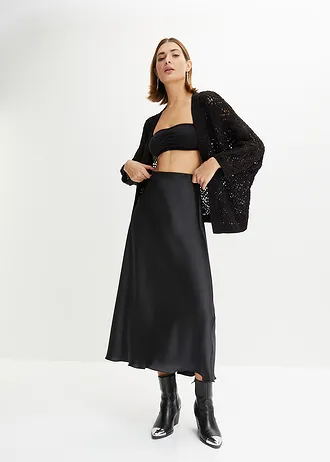 Gilet en maille ajourée, Couleur: noir