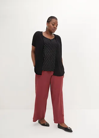 T-shirt 2en1 col V, manches courtes, Couleur: noir pois blanc