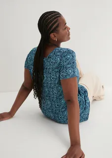 Tuniek, korte mouw, Kleur: aqua-donkerblauw paisleyprint