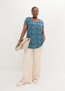 Tuniek, korte mouw, Kleur: aqua-donkerblauw paisleyprint