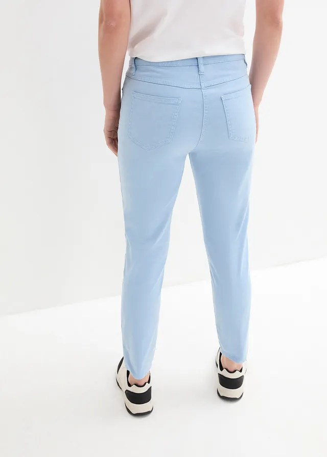 Pantalon twill raccourci look used, Couleur: bleu clair