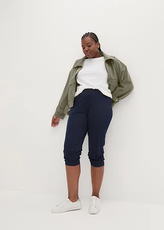 Capri broek van katoenmix met comfortband, Kleur: donkerblauw