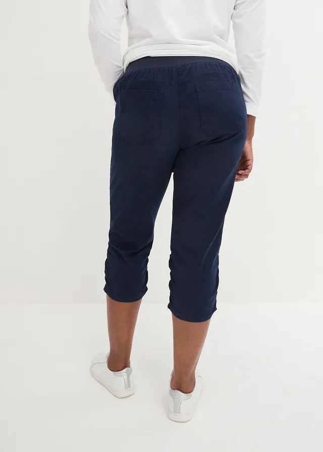Capri broek van katoenmix met comfortband, Kleur: donkerblauw