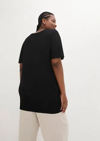 Shirt met boothals, halflange mouw, Kleur: zwart gebloemd