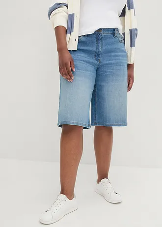 Džínové bermudy, High Waist, pohodlný pas, barva: středně modrý denim