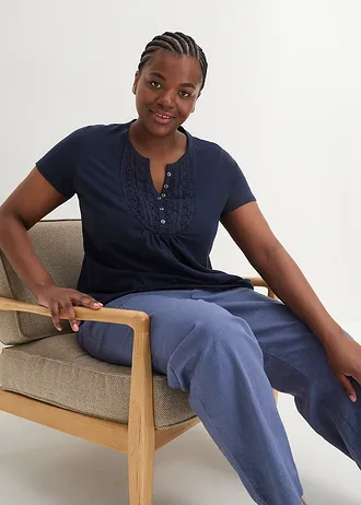 Bavlněné tričko ze žíhaného vlákna, krátký rukáv, barva: tmavě modrá