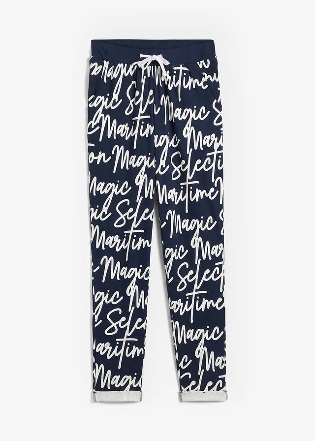 Pantaloni cu elastic și șiret în talie, cu imprimeu