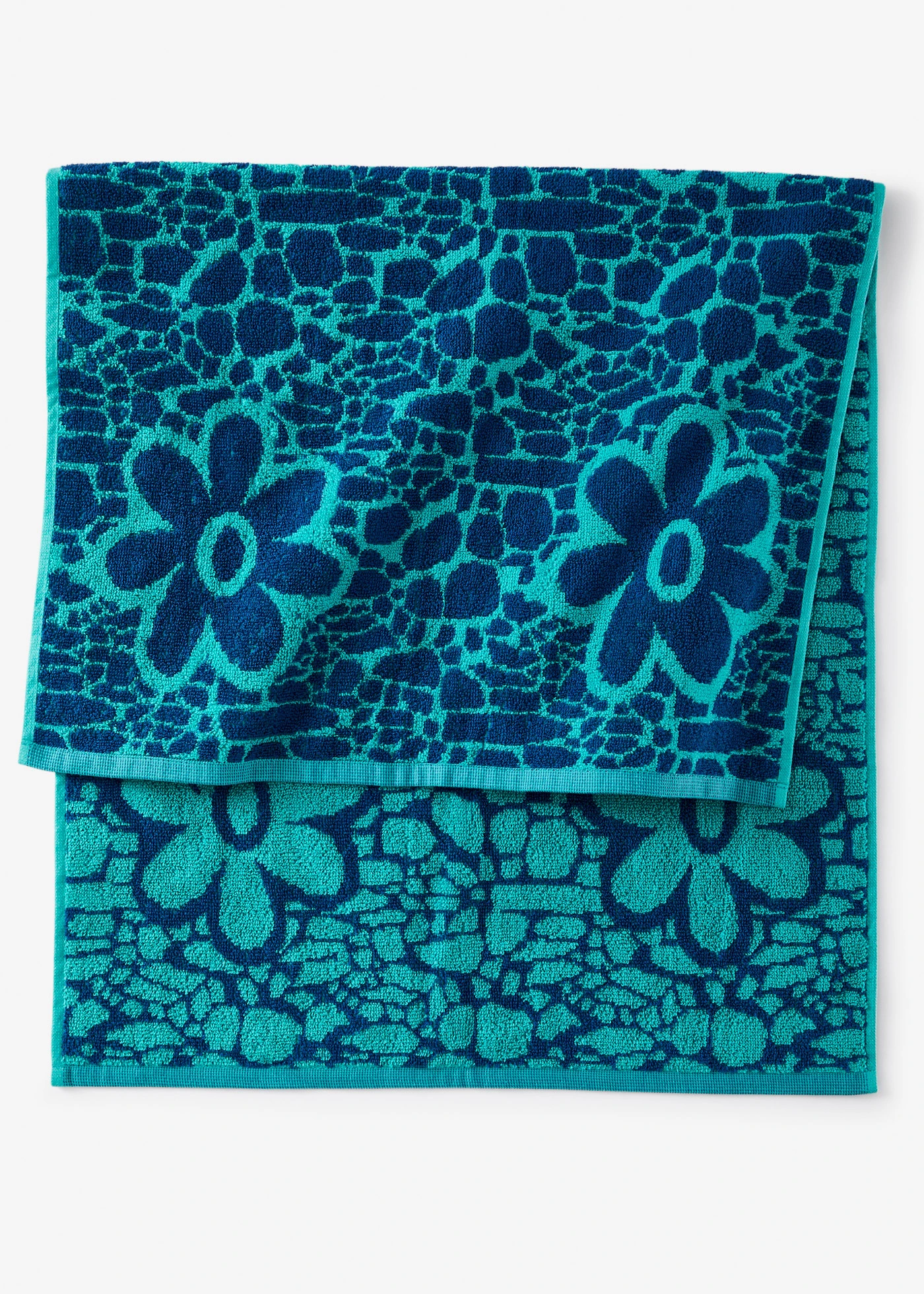 Serviette de toilette pur coton motif floral en jacquard • turquoise-bleu • Boutique bonprix