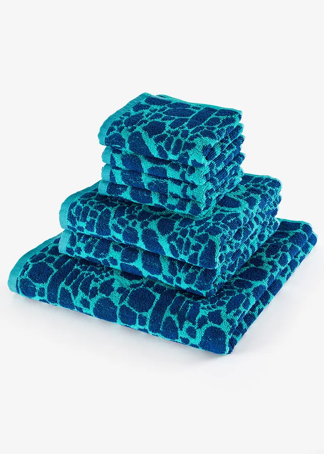 Serviette de toilette pur coton motif floral en jacquard • turquoise/bleu • product-page.page-title-suffix