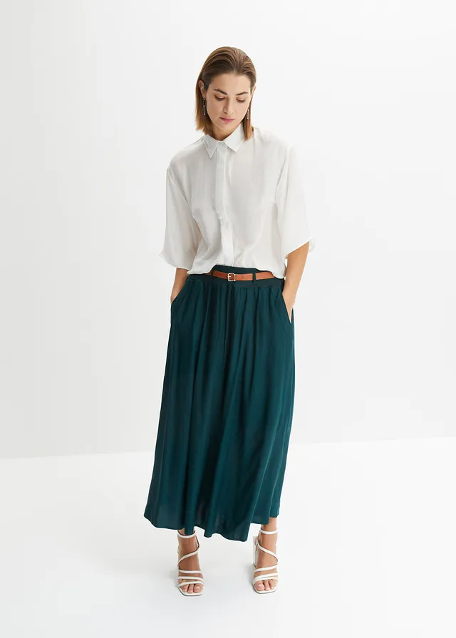Maxirok met riem (2-dlg. set), Kleur: diepgroen