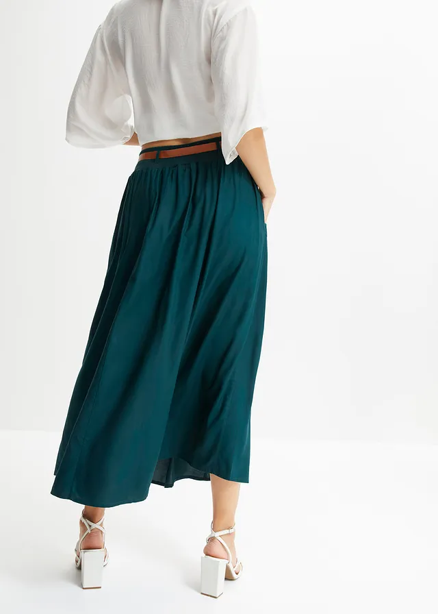 Maxirok met riem (2-dlg. set), Kleur: diepgroen