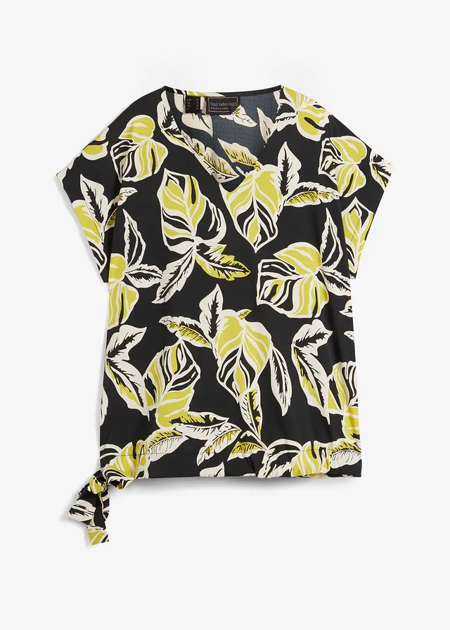 Tuniek met tunnelkoord • zwart/groen gedessineerd • bonprix online shop