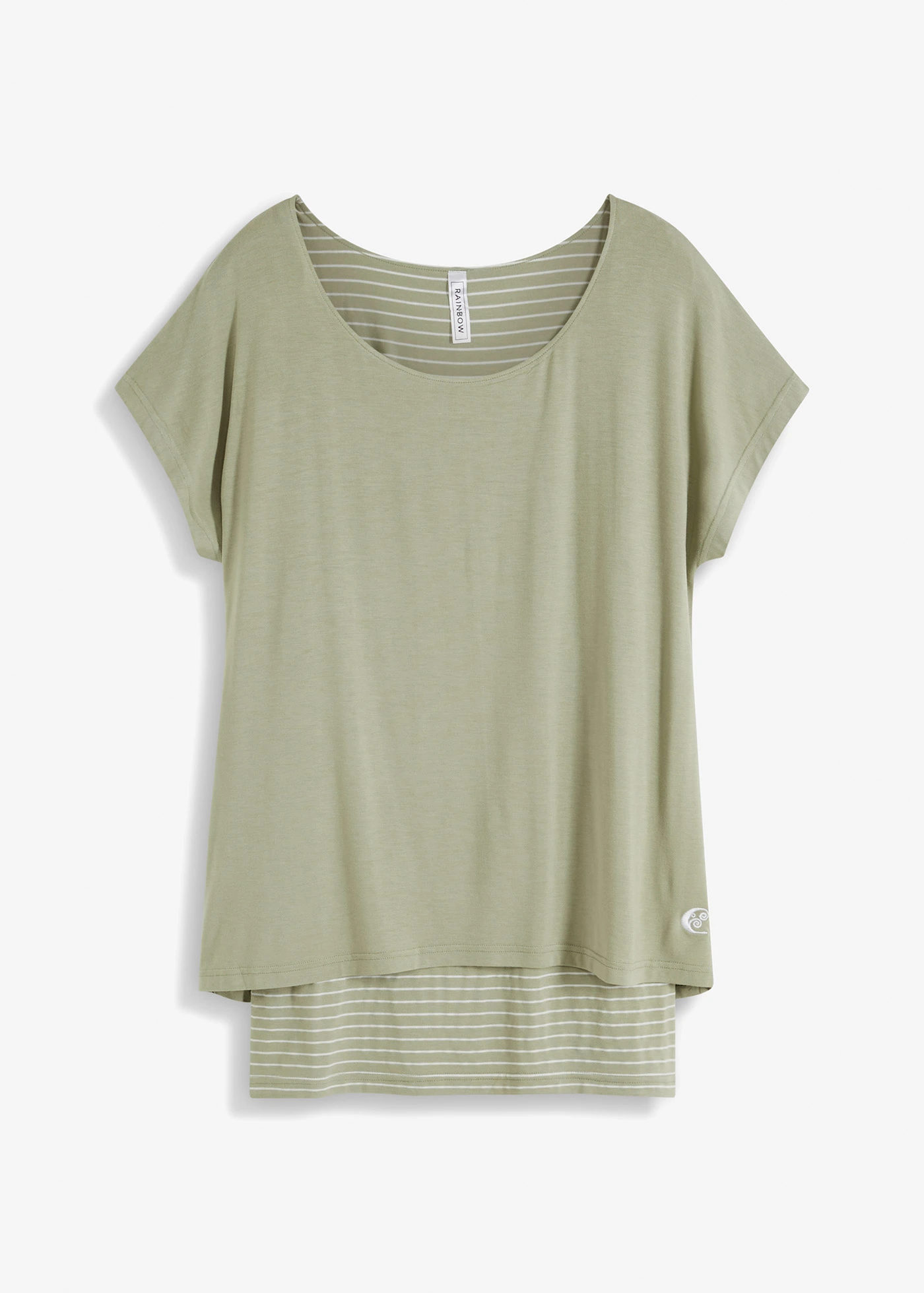 T-shirt long en viscose douce et extensible • gris vert/blanc • Boutique bonprix