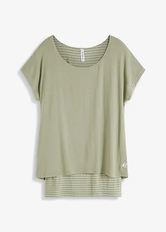 T-shirt long en viscose douce et extensible • gris vert/blanc • Boutique bonprix