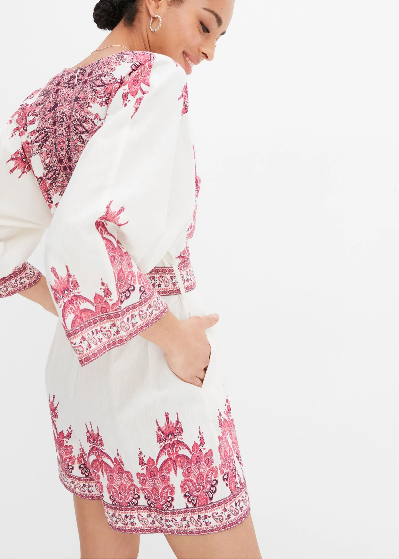 Overal s podílem lnu • béžová-pink • bonprix obchod